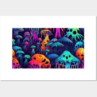 Neon mushrooms Posters and Art